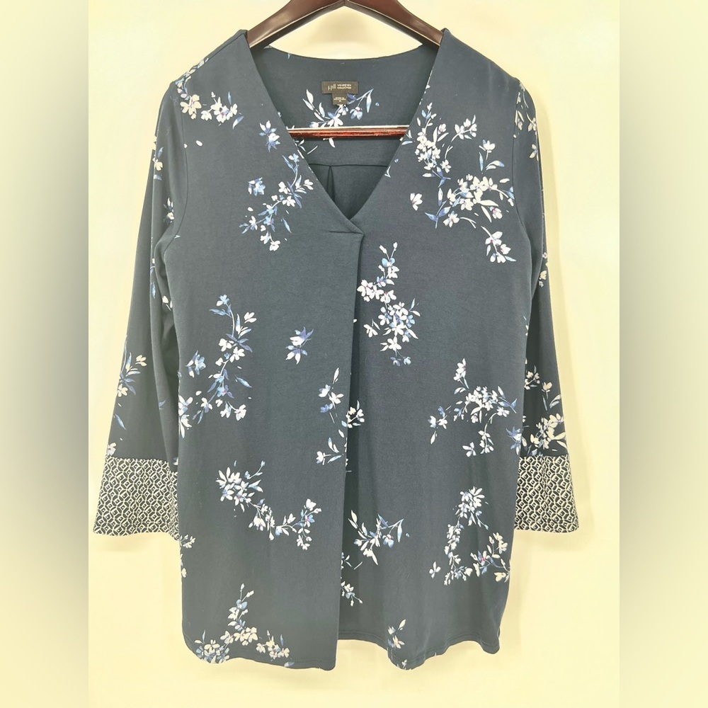 J. Jill Womens Wearever Collection Floral Top 3/4 Sleeve Sz M Artsy‎ Comfort